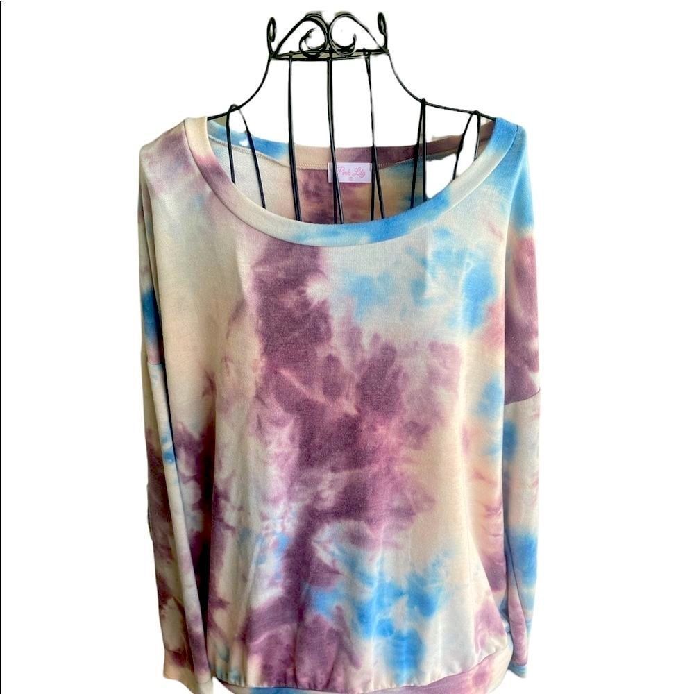 PINK LILY Light Weight Soft Cotton Candy Purple and Blue Tie Dye Sweatshirt Sz S